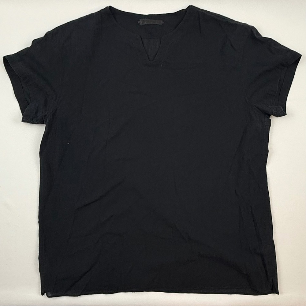EYN VAS Black 100% Cotton Split Neck Short Sleeve Top Made in USA Size III M